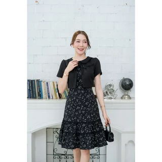 ZA011ชุดเดรสขนมชั้นทรงกั๊กงานผ้าลายดอกไม้สวยหวาน