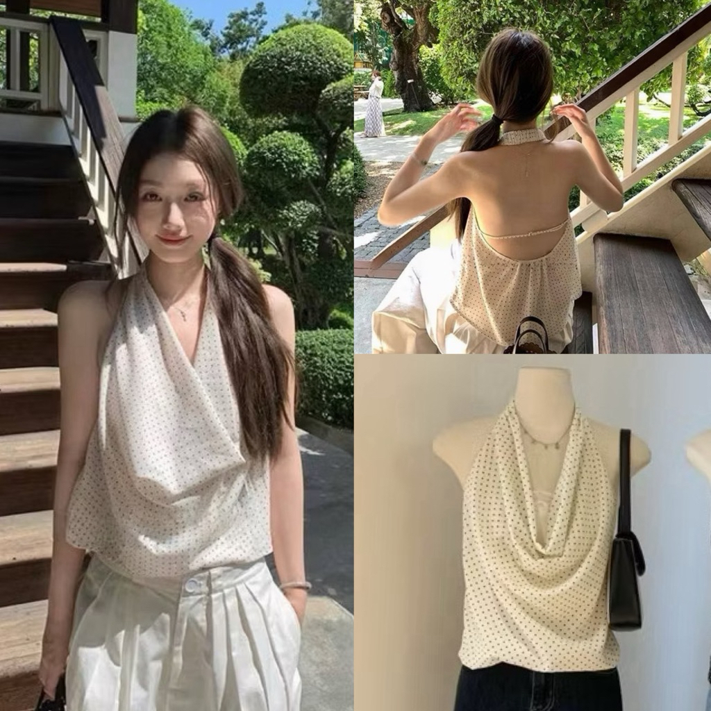พร้อมส่ง 5060 เสื้อคล้องคอ ลาย polka dot เนื้อผ้าดี งานสวย TAG:WG.WE