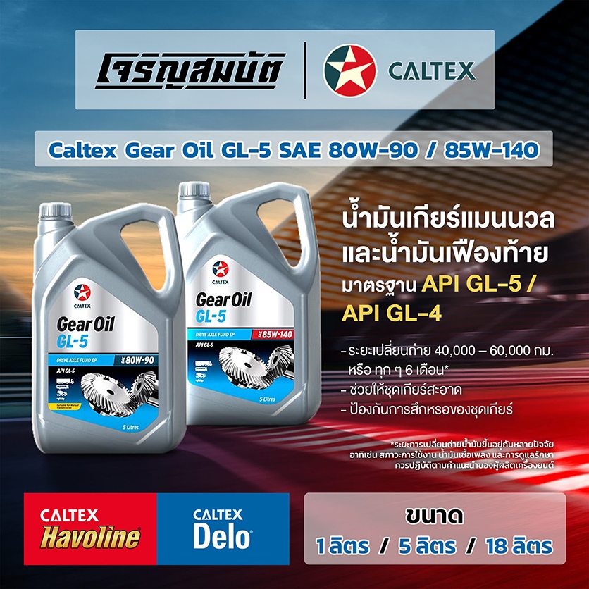 น้ำมันเกียร์ น้ำมันเฟื่องท้าย Caltex Gear Oil GL-5 SAE 80W-90 , 85W-140 ขนาด 1 ลิตร / 5 ลิตร / 18 ลิ