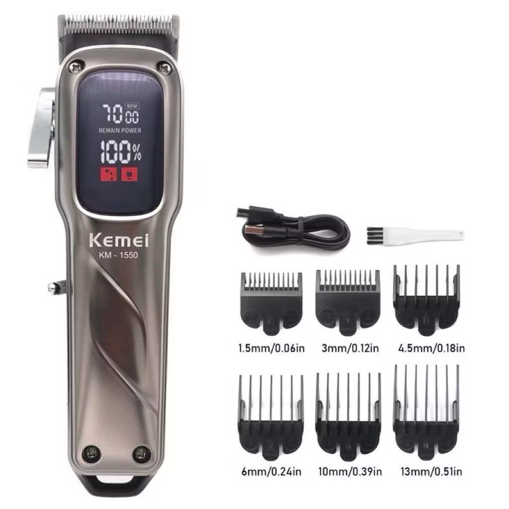 Kemei km1550 ปัตตาเลี่ยนมืออาชีพผมไร้สายสําหรับผู้ชาย - เครื่องตัดเสียงรบกวนต่ําพร้อมจอแสดงผล.