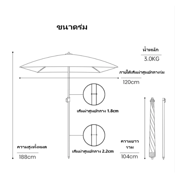 ร่มฟางทรงสี่เหลี่ยม ขนาด 1.2 เมตร กันฝนและกัน UV thumbnail 4