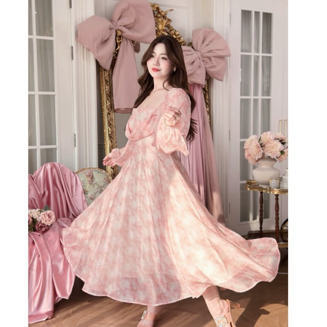 CA346 : Calorie Fashion เดรสยาวสีชมพูนางฟ้า หวานน่ารักละมุนมาก