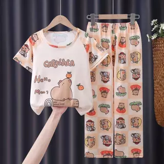NEW ชุดนอนเด็กแขนสั้นขายาวพิมพ์ลายการ์ตูนน่ารัก 120cm-150cm เนื้อผ้านุ่มใส่สบาย