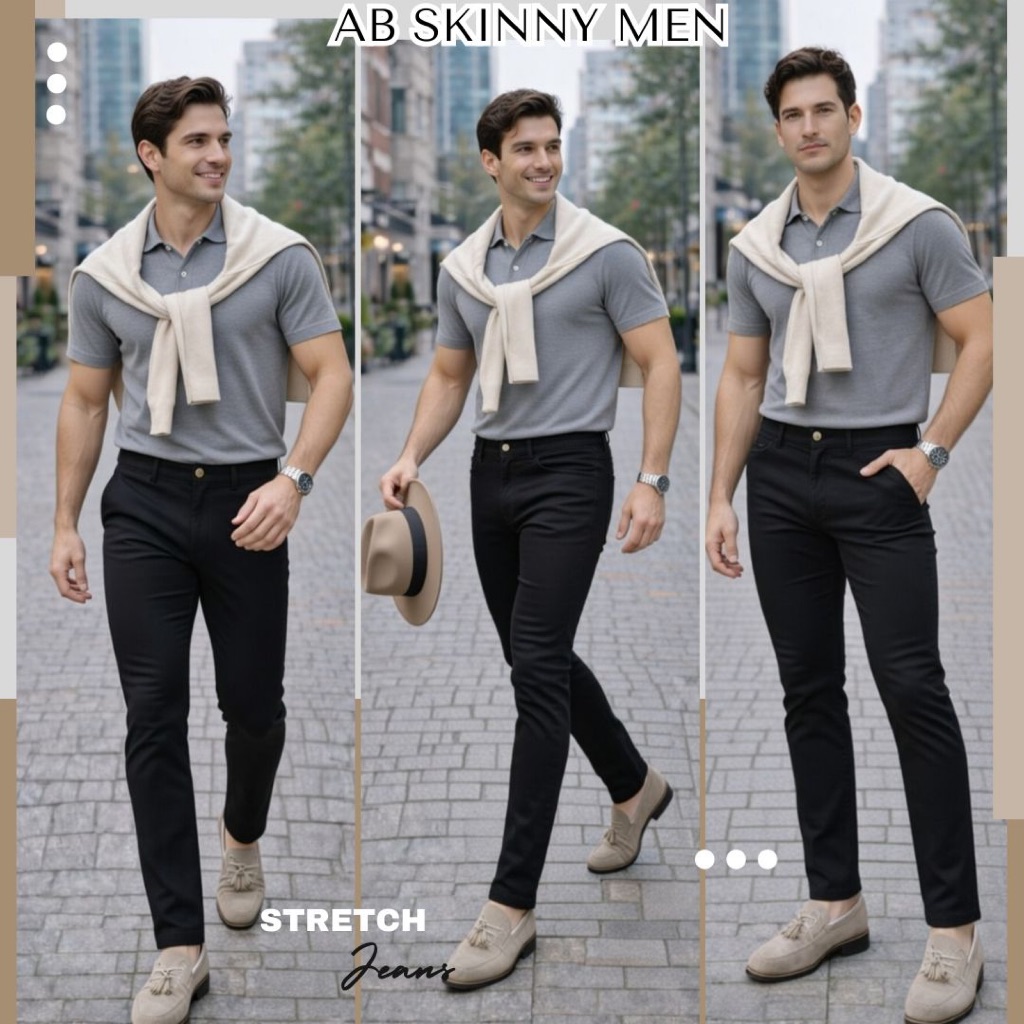 AB Skinny For Men สีดำ กางเกงสกินนี่ยีนส์ 16 สี ของแท้ 80,000 Like กางเกง AB สกินนี่ยีนส์ ผู้ชาย