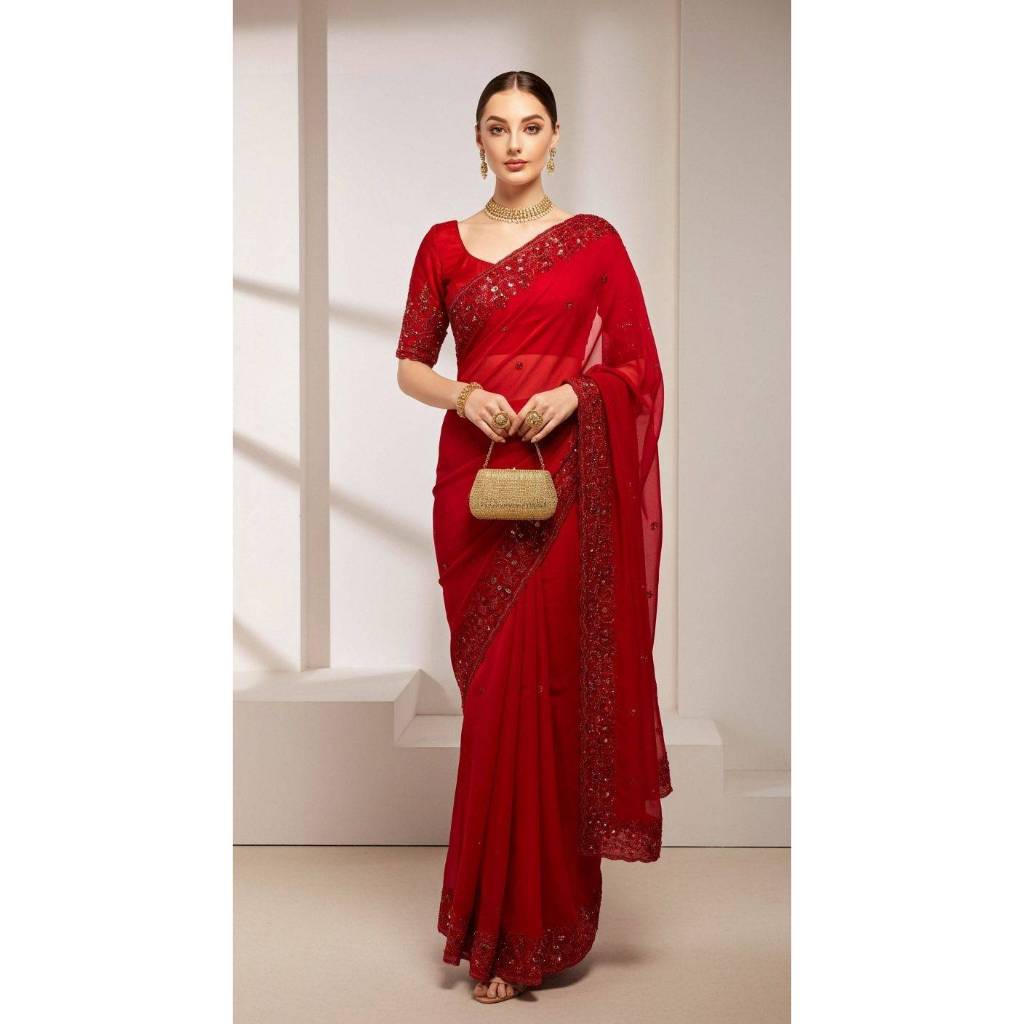 Saree info Fabric : Fandy Satin Silk  *Work*: Solid Plain Saree with 3mm & 5mm Sequins Embroidery Wi