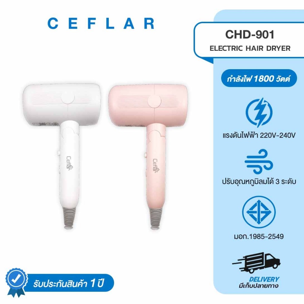 CEFLAR ไดร์เป่าผม ไดร์ไอออน พกพา Electric Hair Dryer ลมแรง แห้งไว รุ่น CHD-901