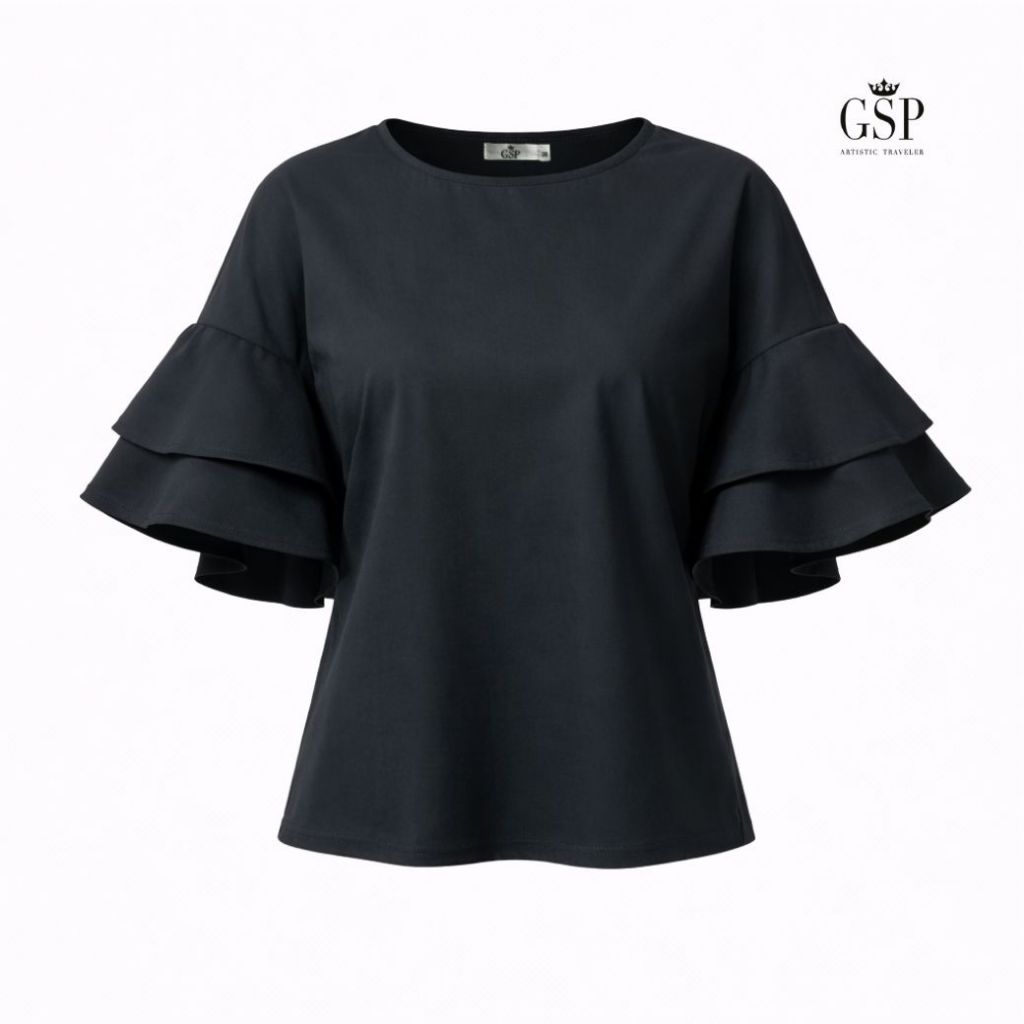 GSP เสื้อผู้หญิง เสื้อเบลาส์ ผ้าคอตตอน แต่งระบายแขน (PZTFBL)