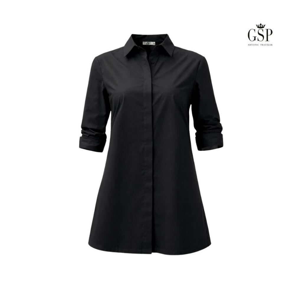 GSP Shirt กลุ่มZT YT เสื้อเชิ้ตผ้าคอตตอนแขนยาวสีดำ ด้านหลังแต่งแถบสีแดง (PZT6BL)