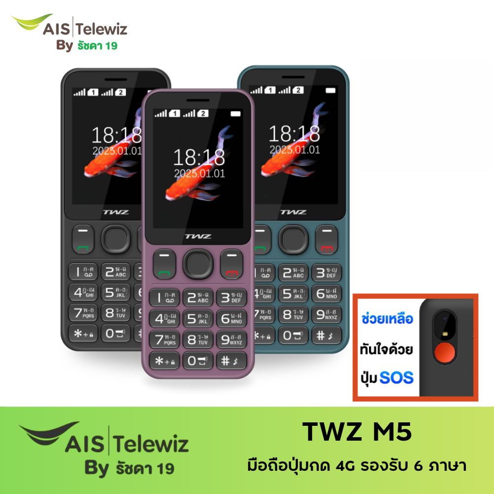 (รุ่นใหม่) TWZ M5 โทรศัพท์มือถือปุ่มกด จอใหญ่ ตัวหนังสือใหญ่ ใส่ได้ 2 ซิม รองรับ 4G สบายตา แบตทน รับ