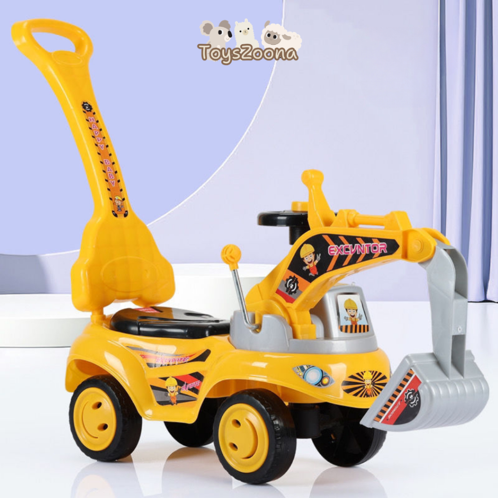 Toyszoona  รถขาไถเด็ก น้องหมูเด้ง รถขาไถแมคโคร รถตักดิน มีไฟ มีเสียงเพลง 4 ล้อ OC-R1