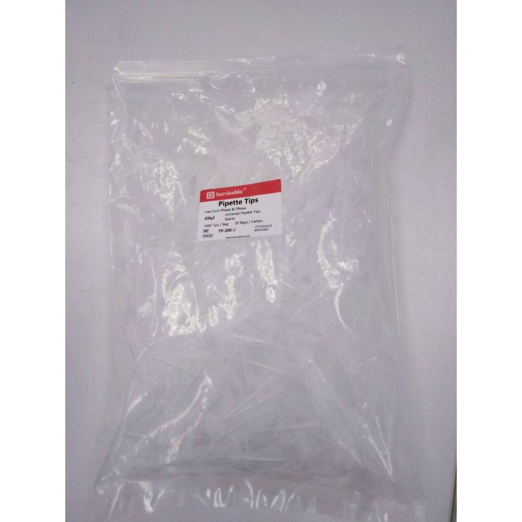 ปิเปตทิป Pipette Tips, Bagged, 200 μL non-filter, ยี่ห้อ Servicebio (1000 pcs/bag) (TP-200-J)