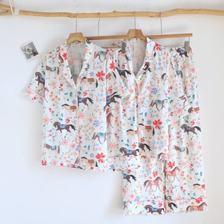 Muslin Pajamas Silk Satin รุ่น Bloomy Horse (V2228 L2228) | …