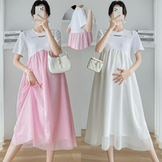 ชุดคลุมท้องแฟชั่นผ้าคอตตอนยืดนิ่มเย็บต่อผ้าชีฟอง มีซับใน สวย…