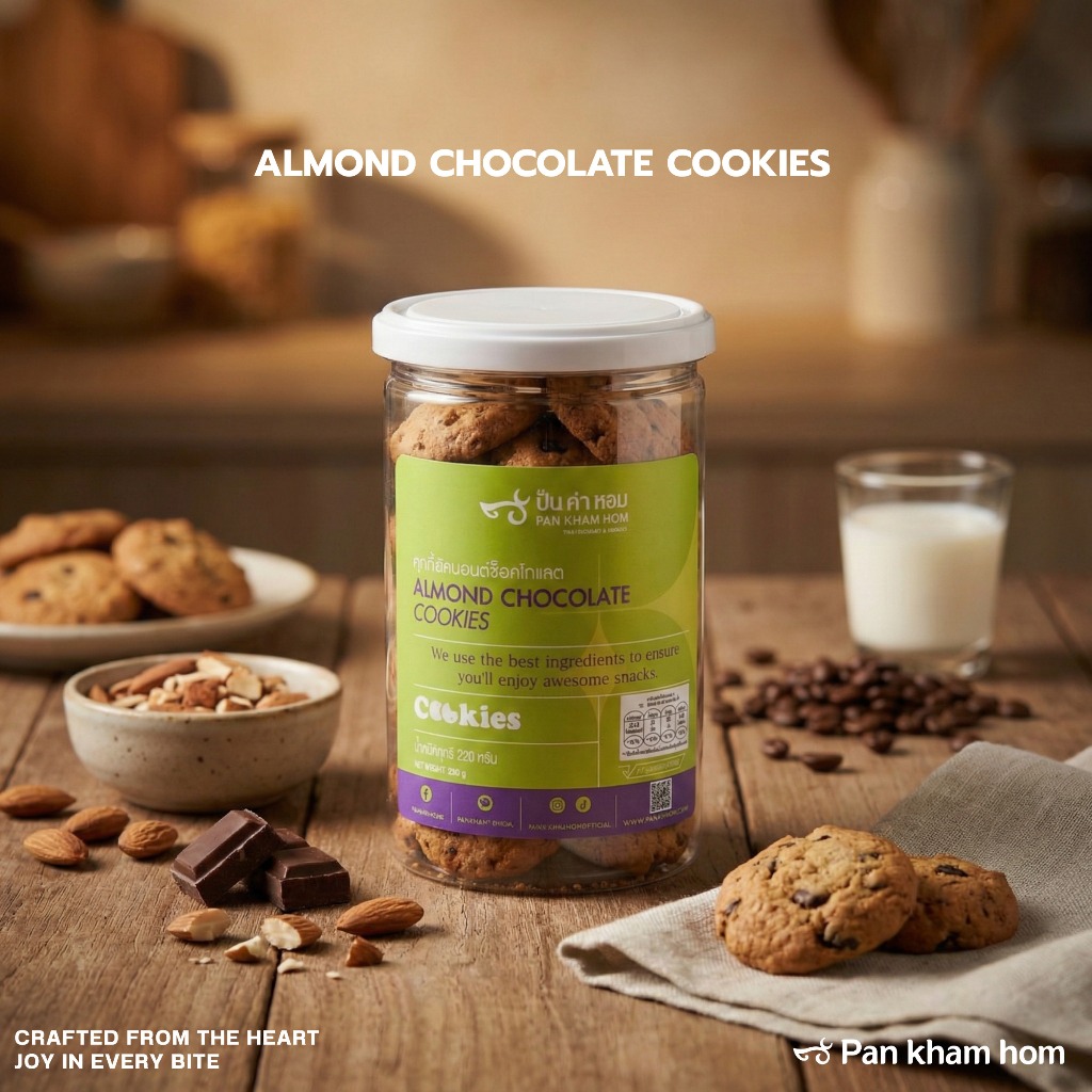 คุกกี้อัลมอนด์ช็อคโกแลต (Almond chocolate cookies) น้ำหนักสุทธิ 220 กรัม ปั้นคำหอม คุกกี้อัลมอนด์ คุกกี้ปั้นคำหอม ราคา ถูกที่สุด ดีลบีเคเค รูปภาพหลัก
