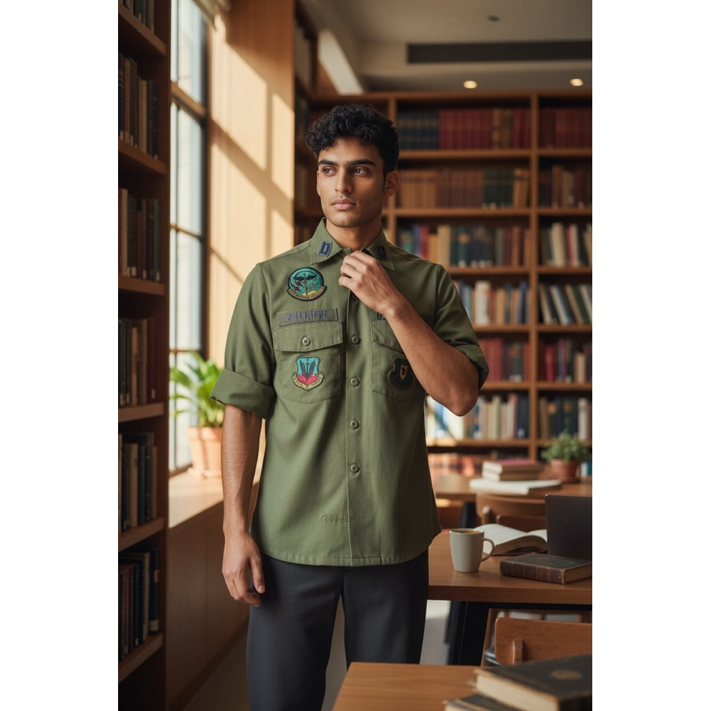 เสื้อทหารอเมริกา OG 507 มือ2: Shirt man’s utility ไซซ์ 15x33  รอบอก 44 นิ้ว :(มีรูปเพิ่มเติม👇🏼)ถ่ายร