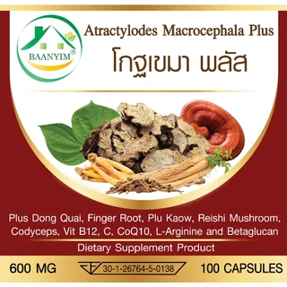 โกฐเขมา พลัส ตรา บ้านยิ้ม แป๊ะตุก/ชังตุ๊ก Atractylodes Macrocephala Plus ขนาด 600 มก. 100 แคปซูล