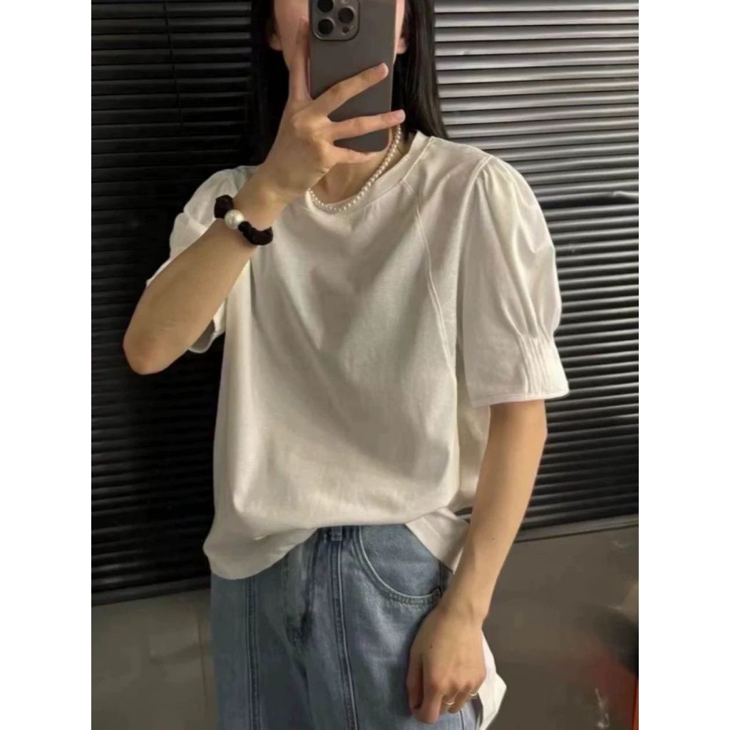 เสื้อยืดคอกลมแขนจีบ💖 Cotton พรีเมี่ยม ผ้านุ่ม ใส่สบาย สัมผัสนุ่มทุกการสวมใส่