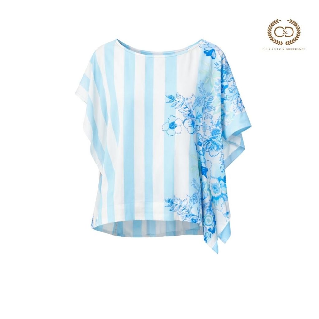 C&D ซีแอนด์ดี เสื้อคอตตอลแขนสั้น กลิ่นมะลิ ใส่บาย ไม่ร้อน สีฟ้า CR1OBU