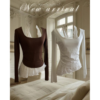 แขนยาวผ้าเรย่อน ติดลูกไม้ชาย มีเชือกผูกที่คอ แล้วแต่เราไขว้