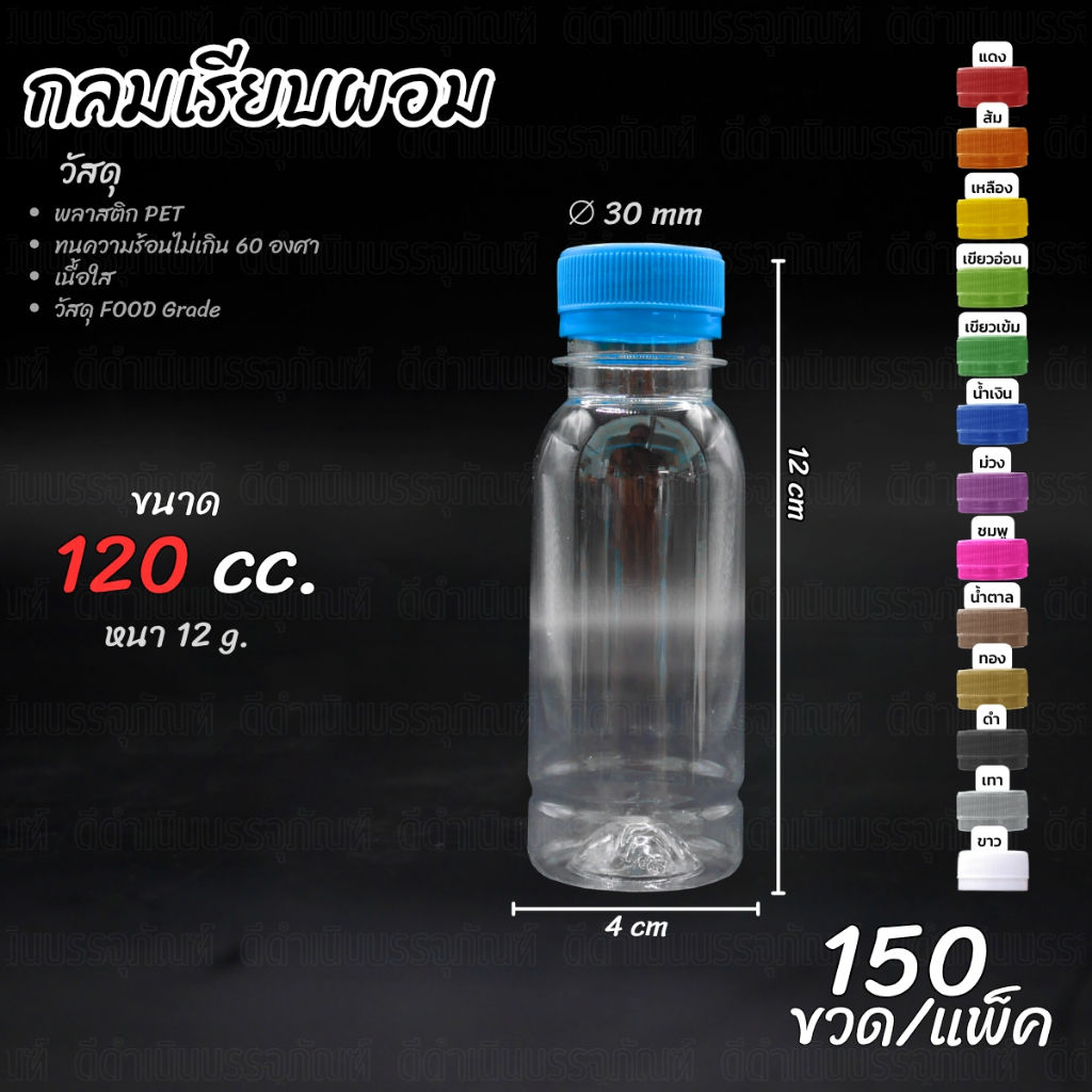 (150ขวด)ขวดทรงกลมเรียบ 120ml พร้อมฝา ปาก30