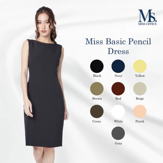 (ความยาว 38 นิ้ว) Miss Office เดรสแขนกุดทรงดินสอ (MD-101)