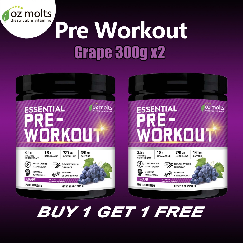 Ozmolts Pre Workout Powder อาหารเสริมกรดอะมิโน Pre Workout อาหารเสริม Suitable for Men and Women องุ่น 300g