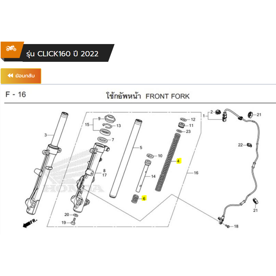 สปริงโช้กอัพหน้า [แท้] Honda Click 160 (2022-2026) [51412-GN5-901 สั้น] [51401-K2F-T01 ยาว]