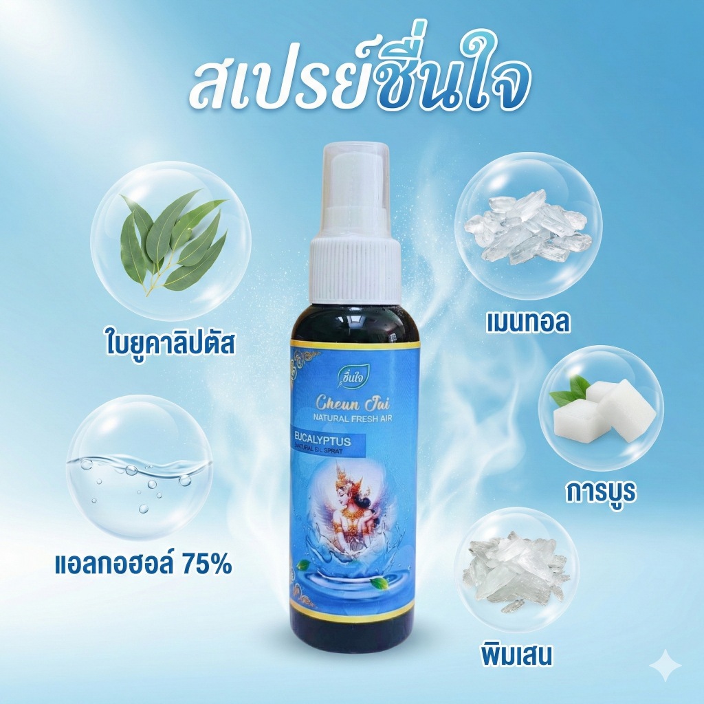 ชื่นใจสเปรย์ ปลอดกลิ่น ปราบเชื้อ เคลียร์กลิ่น หายใจโล่ง ให้ได้ทั้งในรถ ในบ้าน ห้องนอน ห้องแอร์