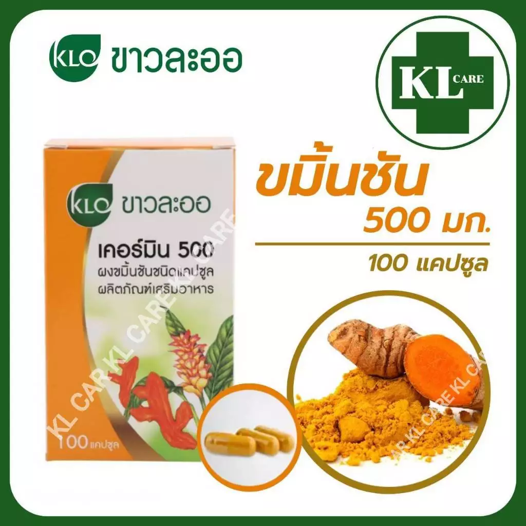 Curmin เคอร์มิน 500 ขมิ้นชัน แก้จุกเสียดแน่นท้อง กรดไหลย้อน ขาวละออ Khaolaor 100 แคปซูล ของแท้100%