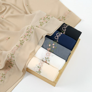 JAHA.U•NEW• ผ้าคลุมชีฟอง พันยาว ปักดอก ปักสวยละเอียด