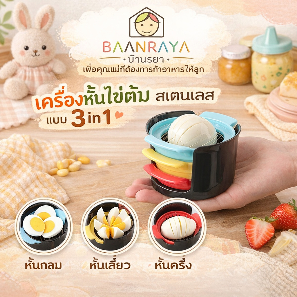 เครื่องหั่นไข่ต้ม สเตนเลส หั่นเห็ด ผลไม้ อุปกรณ์เบนโตะ อเนกประสงค์ คละสี Baan Raya