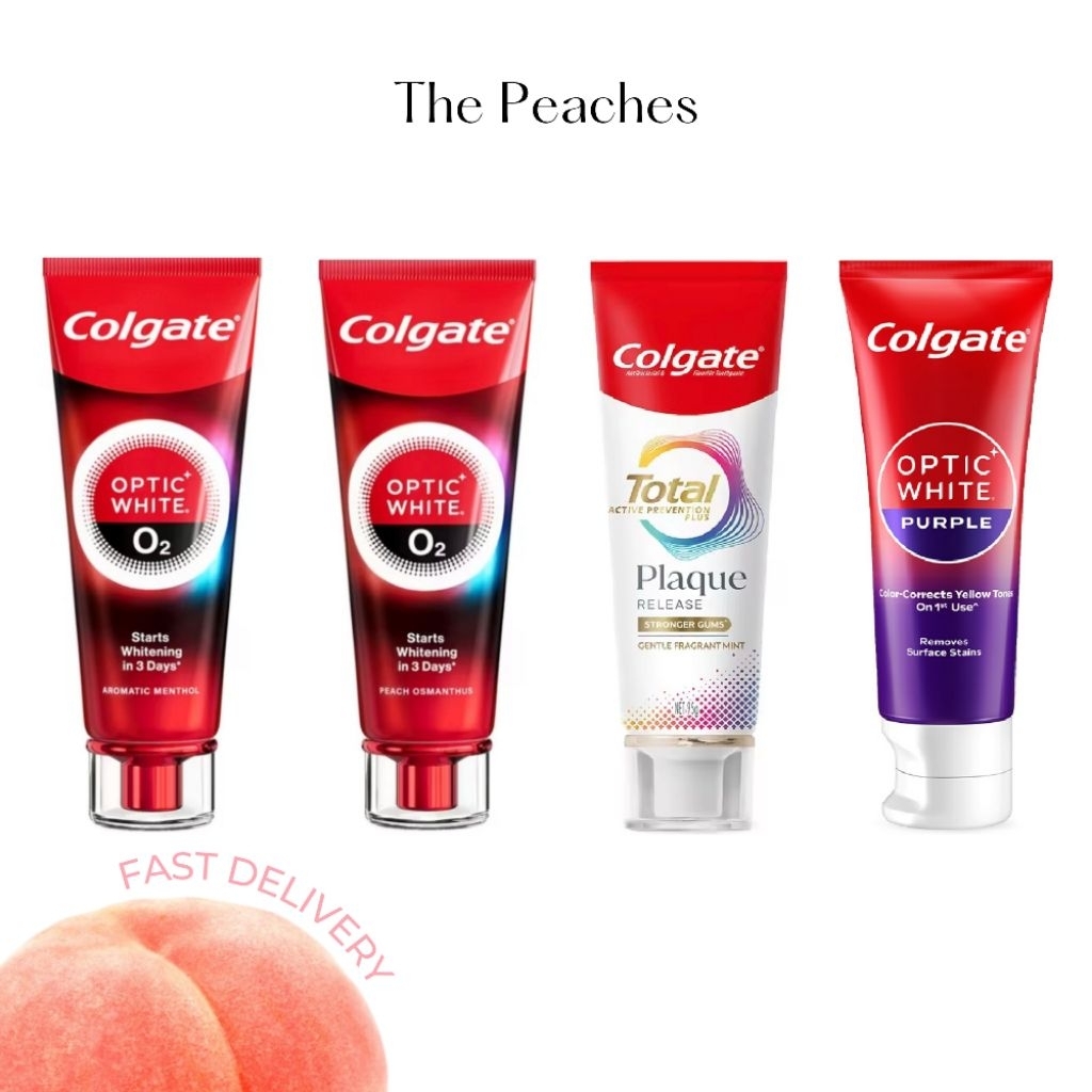 Colgate คอลเกต ยาสีฟัน ยาสีฟันม่วง ยาสีฟันพีช เมนทอล อ๊อคติก โททอล Colgate Optic White O2 Purple Total