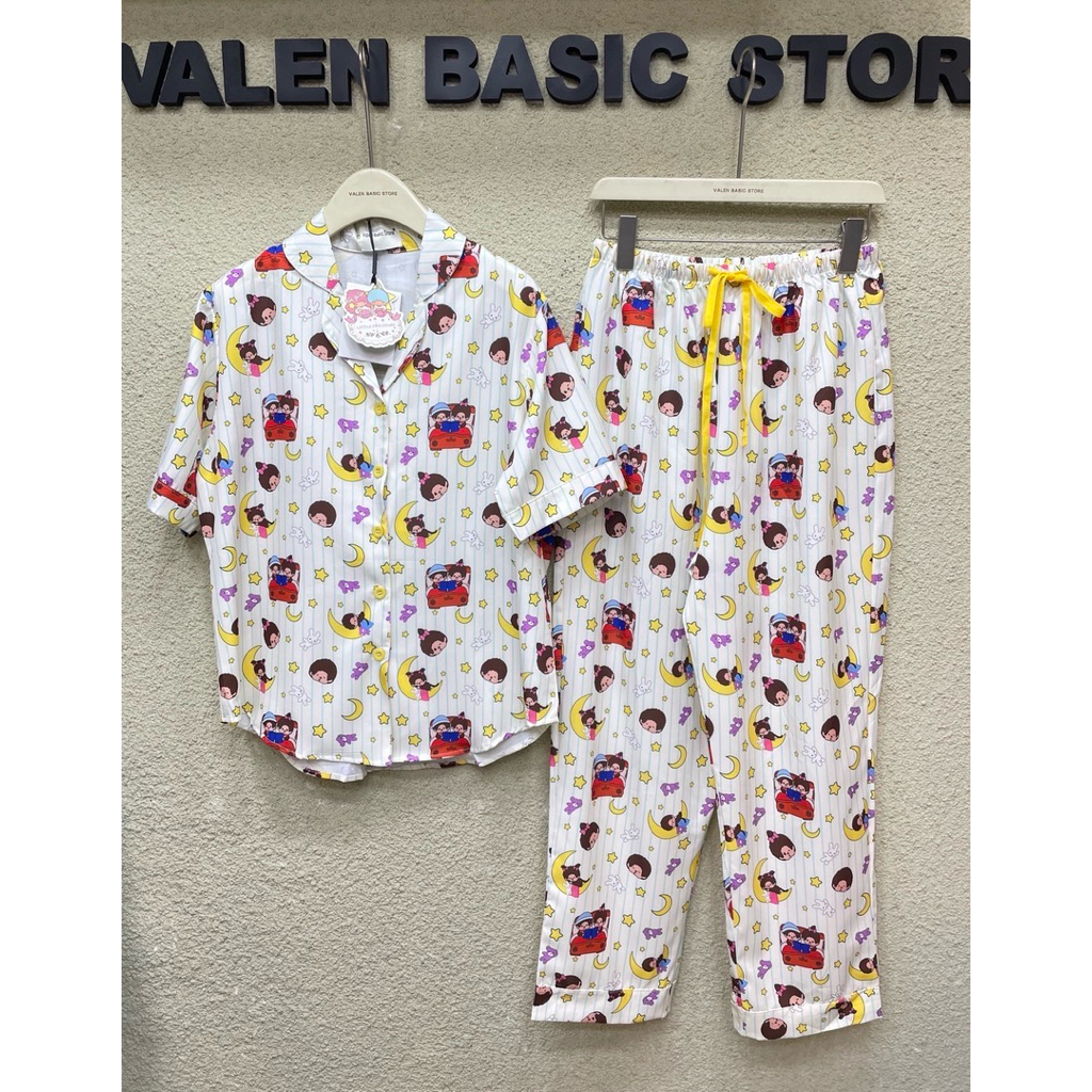 พร้อมส่ง Pajamas valen basic store ชุดนอนแขนสั้นขายาว อก42 รุ่นใหม่มีเชือก ป้ายวาเลนแท้ % ลายเข้าใหม่น่ารักมากๆ ราคา ถูกที่สุด ดีลบีเคเค แกลเลอรีภาพที่ 2