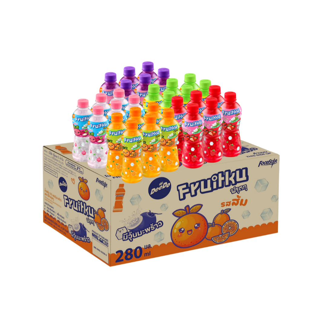 Deedo ฟรุตกุ น้ำผลไม้ 20% ผสมวุ้นมะพร้าว  280 ml. ( แบบยกลัง 24 ขวด/ลัง)