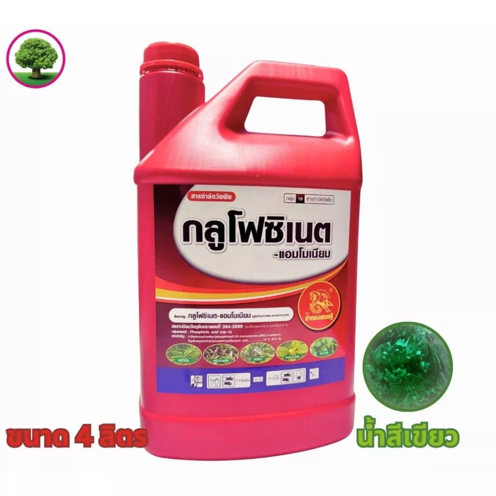 กลูโฟซิเนตแอมโมเนียม ตราม้าทองเศรษฐี แกลลอนแดง น้ำสีเขียว ขนาด 4 ลิตร ใช้ปราบวัชพืชใบแคบ ใบกว้าง