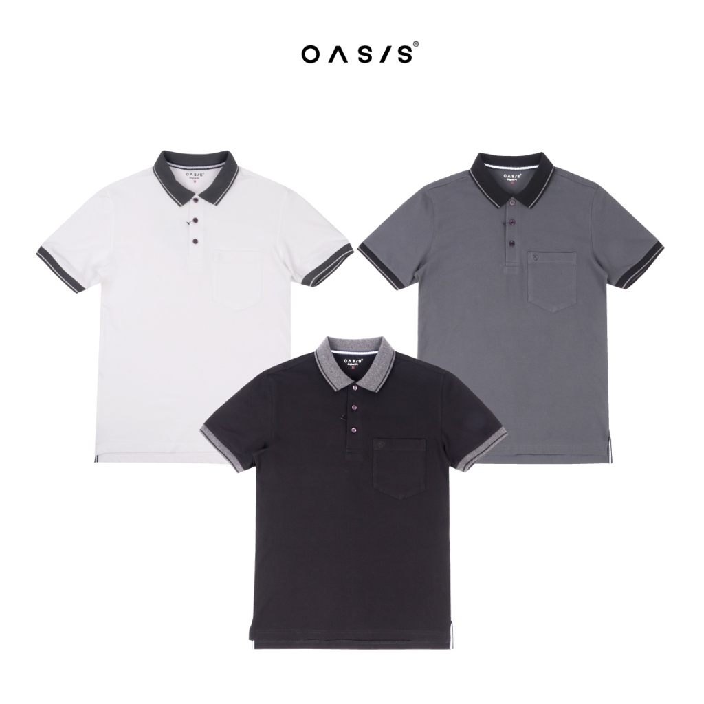 OASIS เสื้อโปโล โปโล ผู้ชาย แขนสั้น ผ้าคอตตอน สแปนเดกซ์ รุ่น MPSV-1959  มีกระเป๋า โทนสีสุภาพใส่ได้ทุกโอกาศ