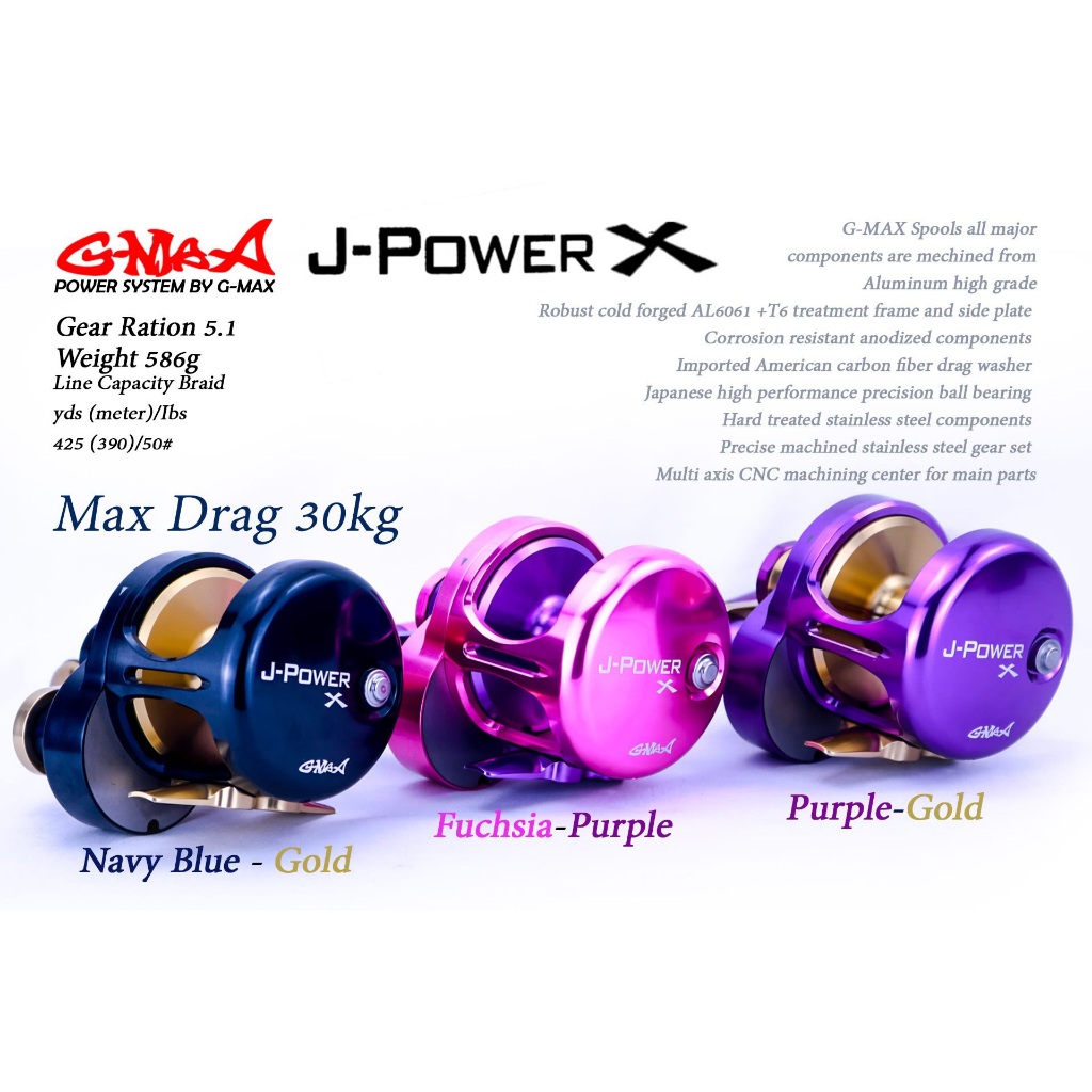 รอกตกปลาบึก รอกเบท G-MAX J-POWER X New 2025 มีหมุนซ้ายและขวา/แถมเสื้อยืดอย่างดี