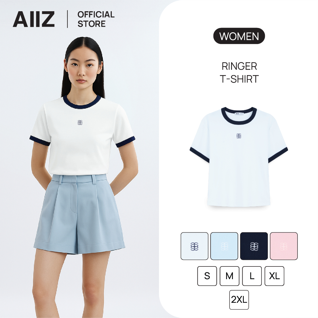 AIIZ เสื้อยืดผู้หญิงแขนสั้น AIIZ Women’s Ringer T-Shirt