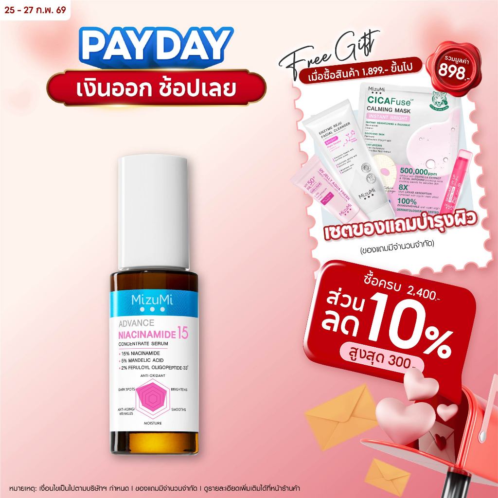 MizuMi Advance Niacinamide 15 Concentrate Serum 30 ml เซรั่มไนอะซินาไมด์ สูตรเข้มข้น 15% ลดเลือนจุดด่างดำ ความหมองคล้ำ