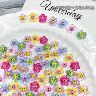อะไหล่ติดเล็บ ลายดอกไม้หน้ายิ้ม สีสันสดใส น่ารักมากๆ 50ชิ้น/ห่อ สินค้าพร้อมส่งในไทย