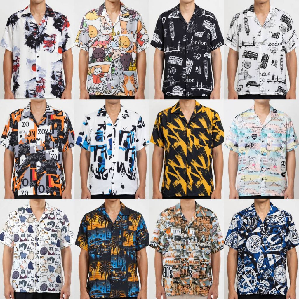 เสื้อเชิ้ตฮาวายรวมลาย อก 38-52 นิ้ว ไซส์ M-3XL ทรงสวย ใส่สบาย ผ้าไหมอิตาลี (ของพร้อมส่ง)​