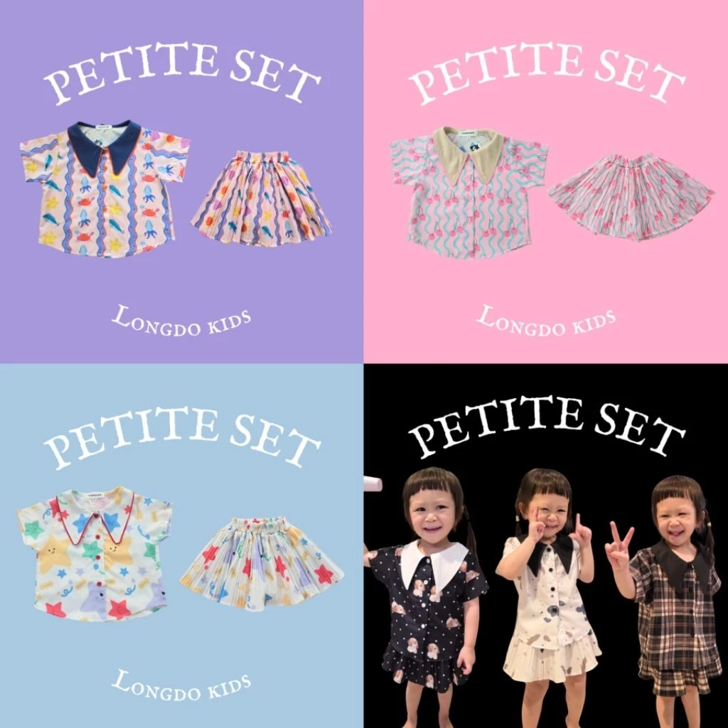 Longdopaws : Petite set ชุดเซ็ทเด็กผู้หญิง เสื้อ+กระโปรงอัดพลีท มีซับใน ผ้านิ่มใส่สบาย
