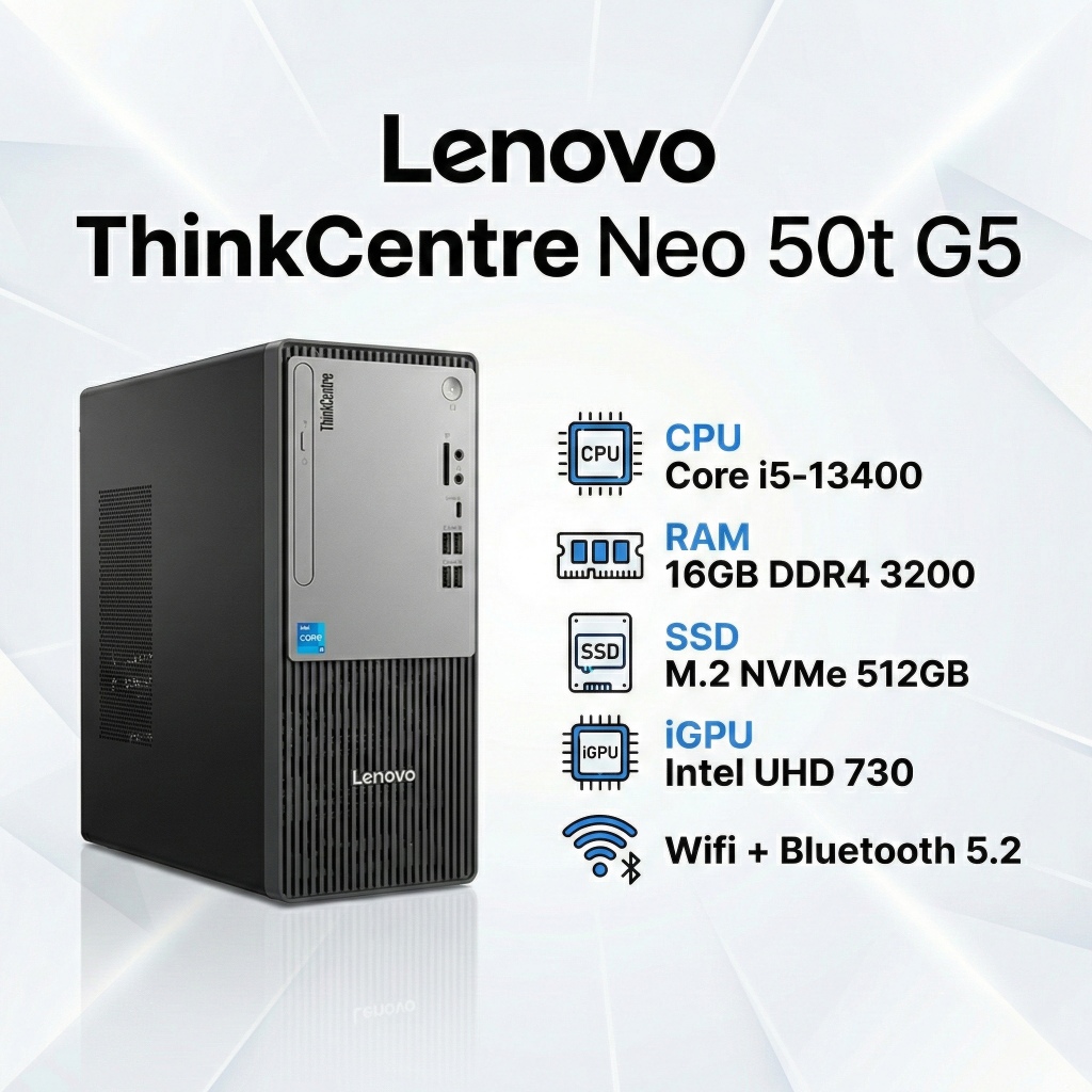 PC Lenovo ThinkCentre neo 50t G5 (i5-13400 / Ram 16GB / SSD 512GB) คอมมือสอง สเปคแรง ประกันร้าน 6 เด