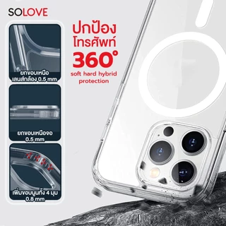 SOLOVE เคสใสสำหรับ iPhone ทุกรุ่น เคสกันกระแทก แรงดูดสูง พรีเมี่ยม ไม่เหลืองง่าย