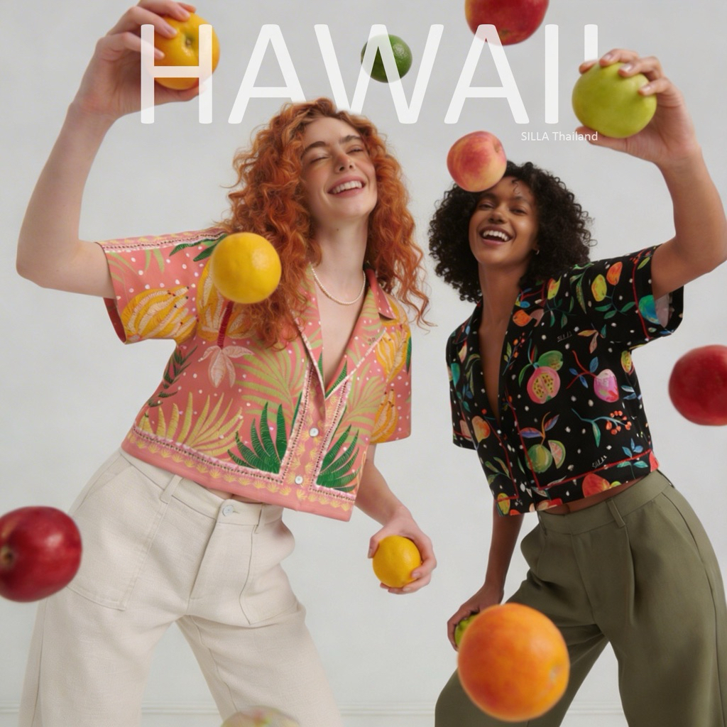 SILLA เสื้อฮาวาย (ผู้หญิง) พิมพ์ลายทั้งตัว ผ้านิ่มเด้ง บางพริ้วสวยมากจ้า