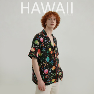 SILLA เสื้อฮาวายพิมพ์ลายทั้งตัว  unisex  ผู้ชาย-สาวอวบ ใส่ได…