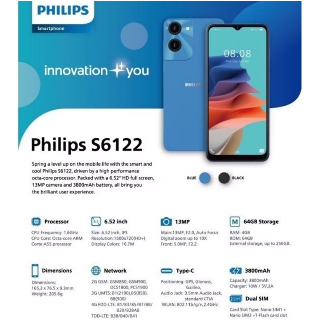 Philips S6122 - มือถือสุดคุ้ม สเปคครบ ตอบโจทย์ทุกการใช้งาน- สินค้าประกันศูนย์