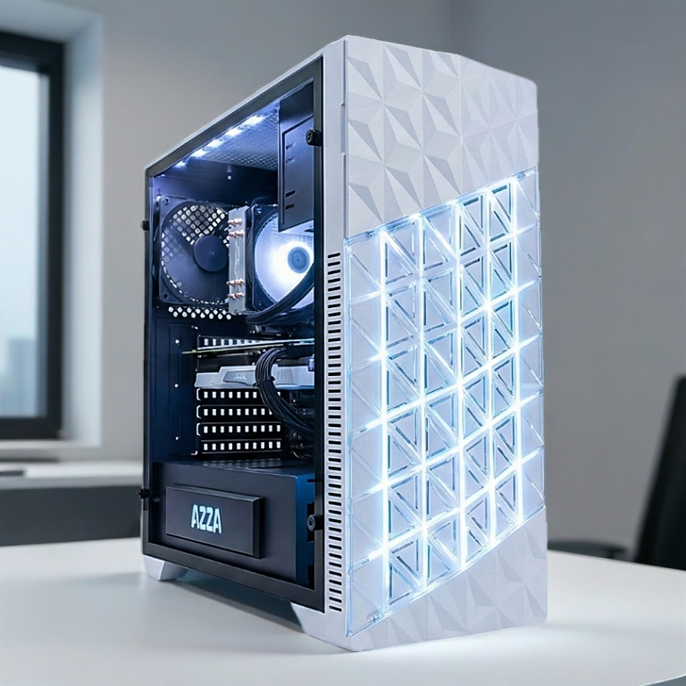 ส่งไว เคส atx หรู ไฟเปลี่ยนสีได้ ช่องdvd 5.25 สีขาว ฝากระจกนิรภัย Media Z Case AZZA ONYX 260 RGB