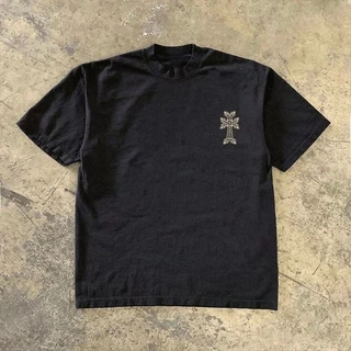 เสื้อยืดแขนสั้นพิมพ์ลายหลวมสไตล์อเมริกันสำหรับคู่รัก
