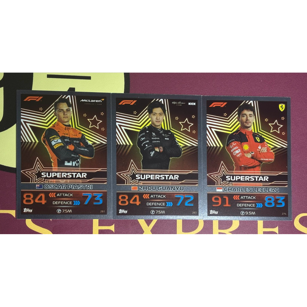 การ์ด f1 topps turbo attax 2023 oscar piastri, zhou guanyu Charles Lerlerc